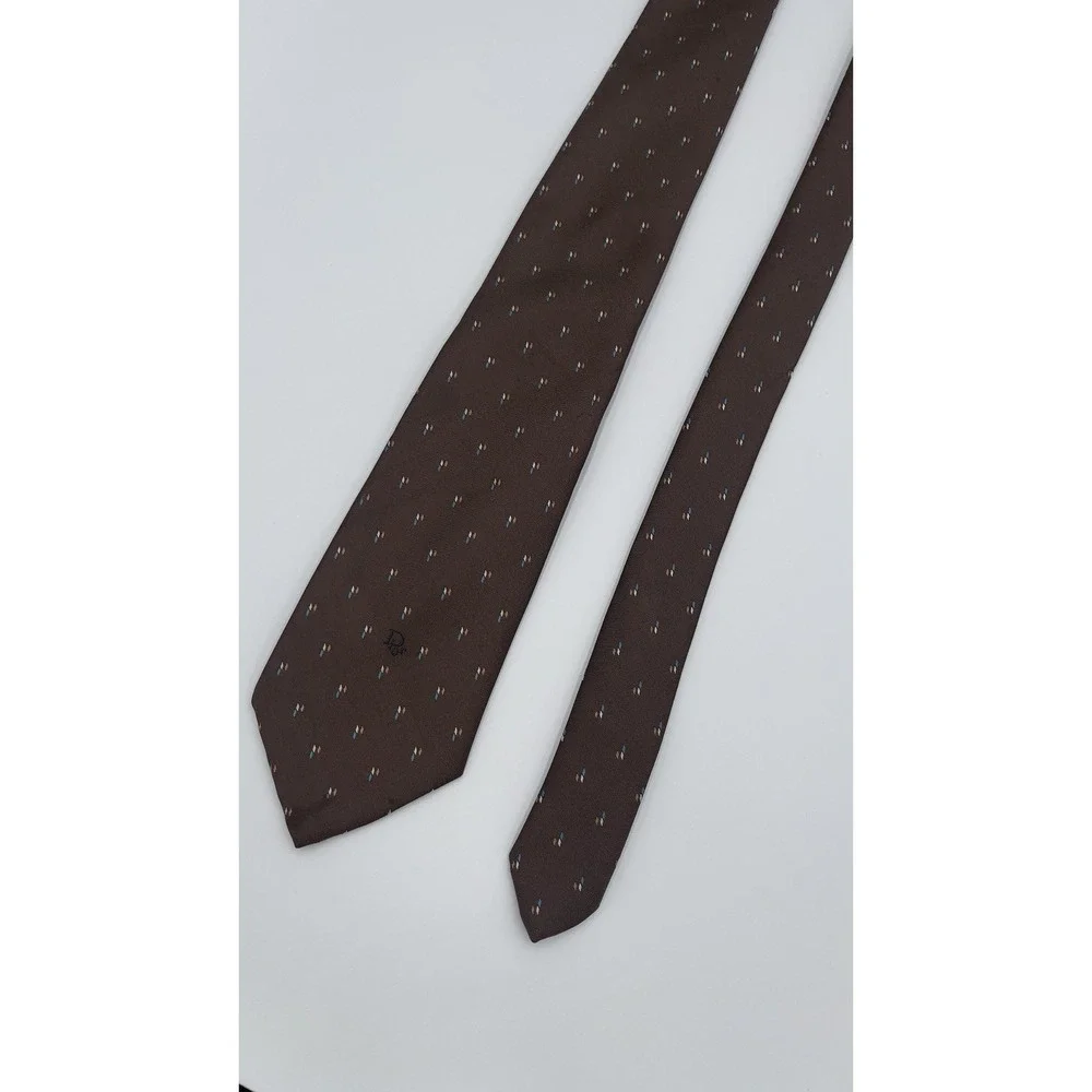 Vintage Christian Dior Paris-New York Brown Silk Mens Necktie Multicolor